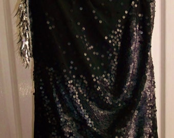 Access your inner DIva -Retro 'little black dress' size 12, drapes, sleeveless, dull sequins