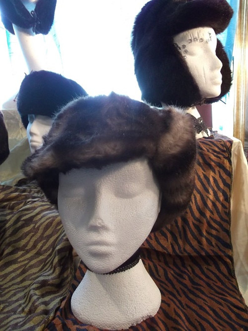 Unisex true Vintage black Ushanka/Cossack/Trapper hats-thick faux fur. 3 SIZES available-59/60/61 image 3