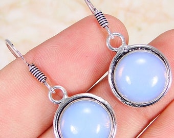 Opalite & 925 Silver Handmade Stunning drop Earrings 35mm WITH gift-box