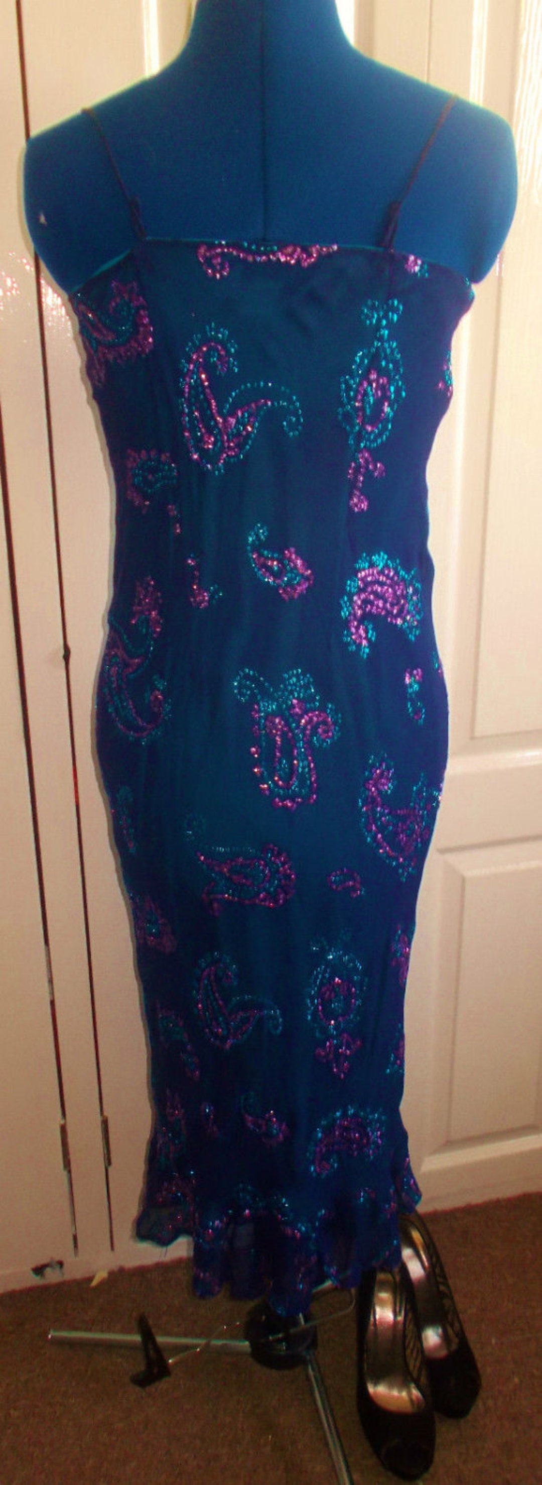 Vintage Monsoon Purple Dress inlaid Crystals.size 10 12 Stretchy