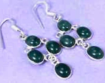 funky Green Onyx & 925 Silver Handmade Elegants drop Earrings 63mm with gift box