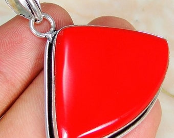 RedCoral & 925 Silver HandmadeFashionablePendant 45mm 925%SilverChain AND GIFT BOX