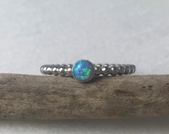 stunning, hand-made, silver,Blue Opal Beaded Ring