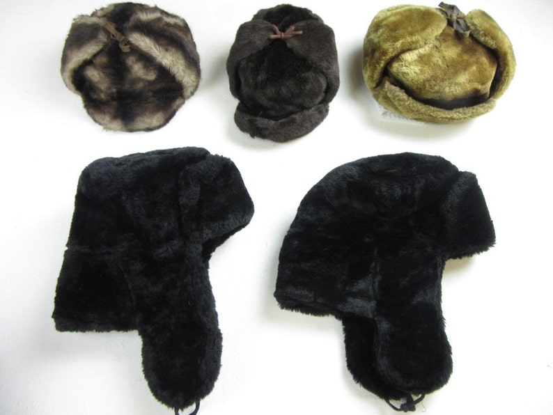 Unisex true Vintage black Ushanka/Cossack/Trapper hats-thick faux fur. 3 SIZES available-59/60/61 image 2