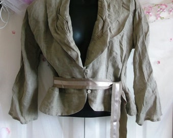 Luis Civit designer linen, steampunk bustle jacket. ivory, belt, NWT size 12.stunning