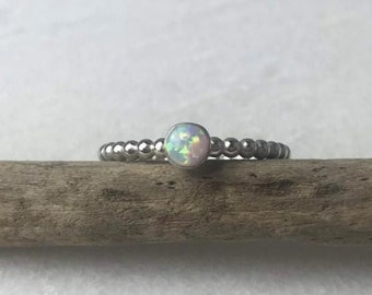 White Opal Beaded Ring