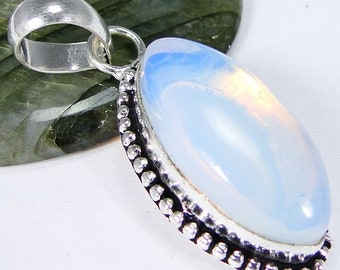 Opalite & 925 Silver Handmade Stylish Pendant 42mm with 92.5 and silver chain, gift-box