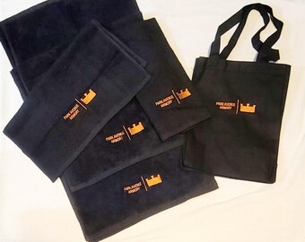 Custom Business promotional towel and tote bag. event coordinator products.