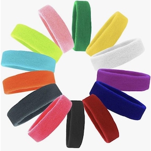 Puede incluir: Colecci&oacute;n de cintas para la cabeza de rizo coloridas en varios tonos, incluyendo verde, amarillo, blanco, morado, azul, naranja, negro, rosa y rojo. Estas cintas para el sudor est&aacute;n dise&ntilde;adas para actividades deportivas y de fitness.