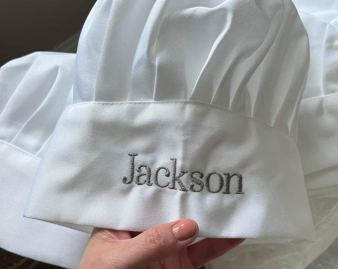 Personalized Kids Chef Hat: Embroidered Name, Cooking Gift for birthday holiday and special event.