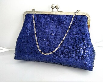 navy sequin clutch bag