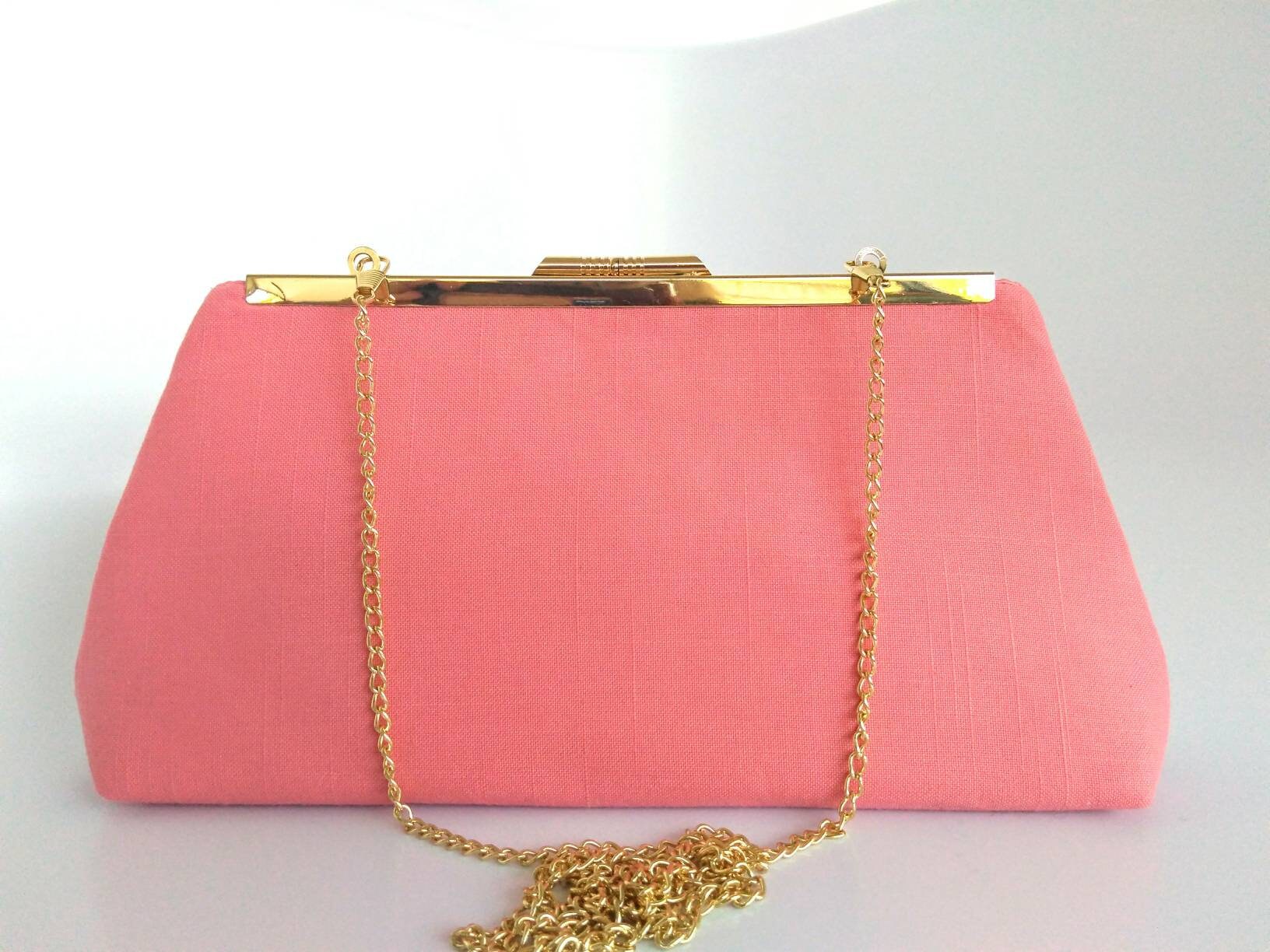 Coral linen purse coral clutch purse coral Bridal purse Etsy
