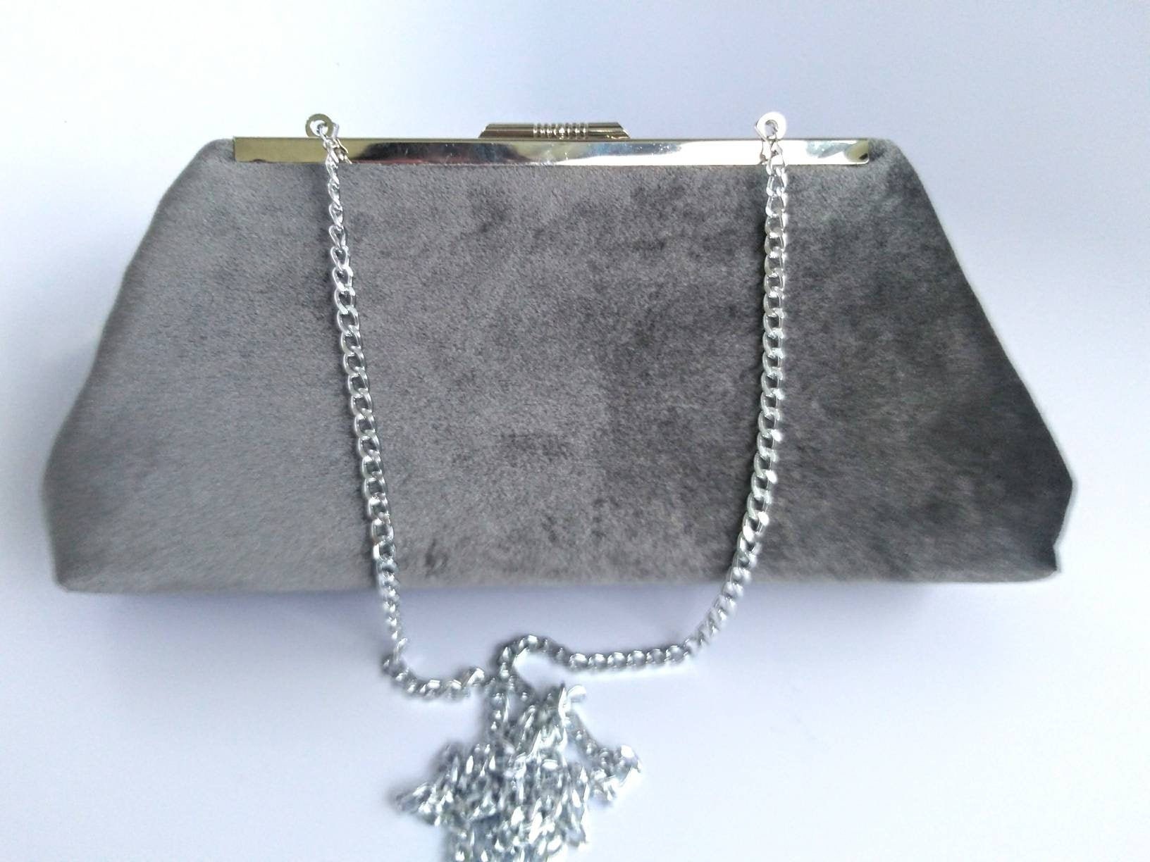 Gray Velvet Clutch Purse Pewter Velvet Purse Gray Handbag Etsy