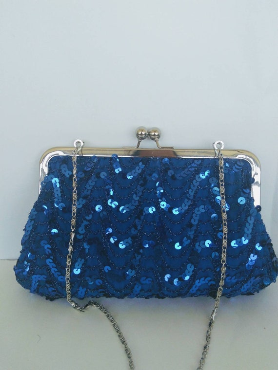 blue sequin purse