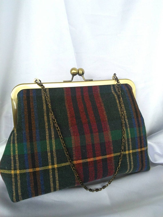 blue plaid purse