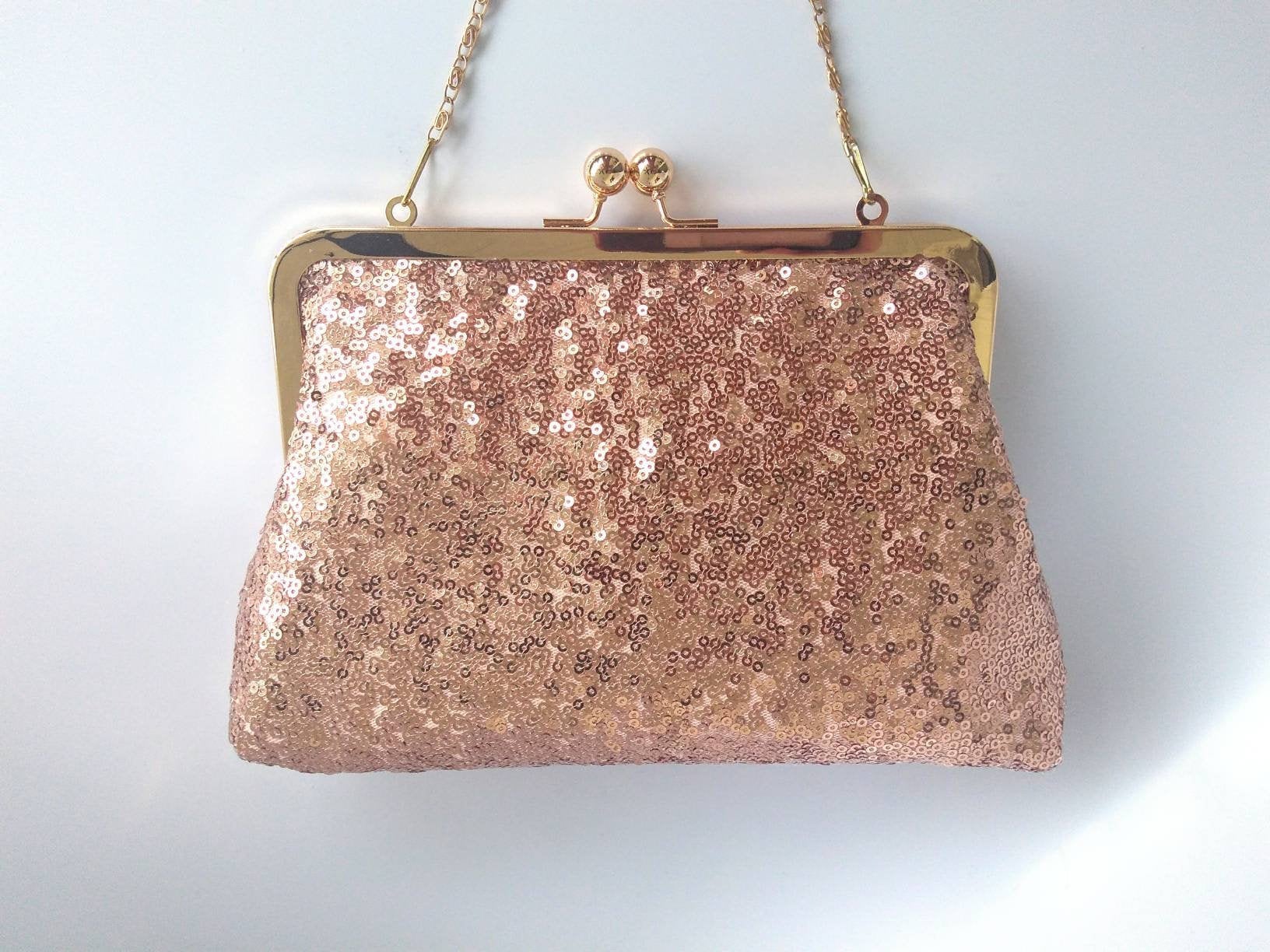Rose gold clutch purse rose gold sequin purse blush bridal Etsy