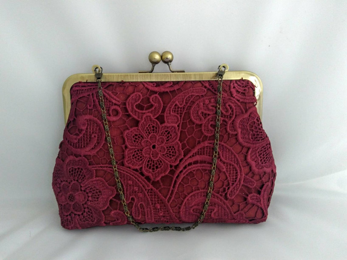 Burgundy lace clutch purse burgundy floral purse wine lace | Etsy