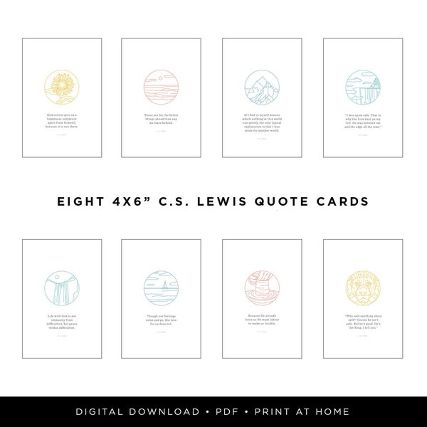 CS Lewis quote card bundle | Digital Download | 4x6 | printable cards | encouraging notes | 8 cards