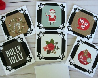 Santa mini note cards Set of 6, Christmas Stationary Cute Stocking Stuffer Gifts