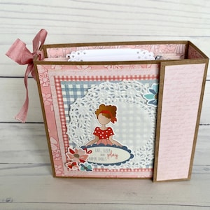 Girl birthday party scrapbook Mini Album, paper dolls photo album, memory book journal little girl gift