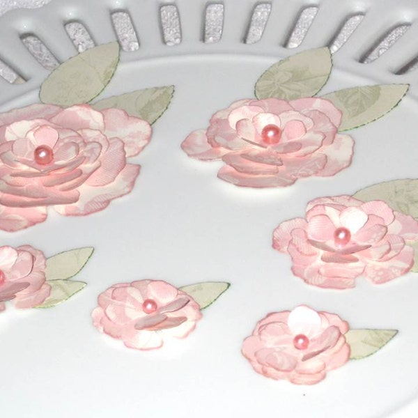 Rose fleurs en papier à la main avec feuilles fleur scrapbooking embellissements pour carte faisant ensemble de 6, embellissement de carte de mariage