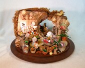 roombox Easter Bunny rabbit hole where Easter preparations are going on dollhouse miniature 1 12 scale