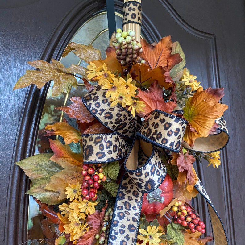 Animal Print Fall Straw Broom Front Door Decor Pumpkin and Etsy