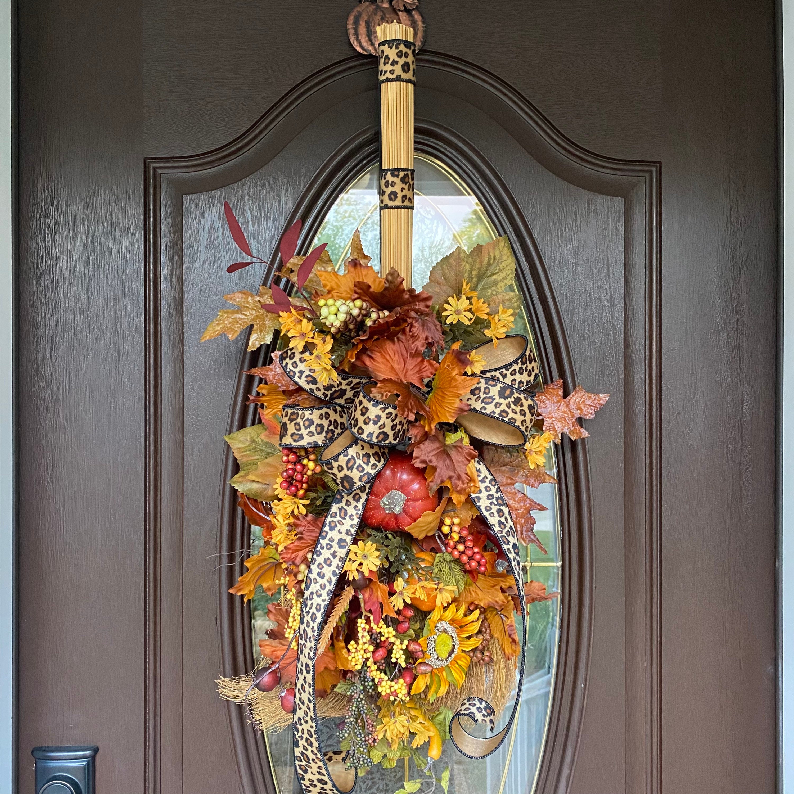Animal Print Fall Straw Broom Front Door Decor Pumpkin and Etsy