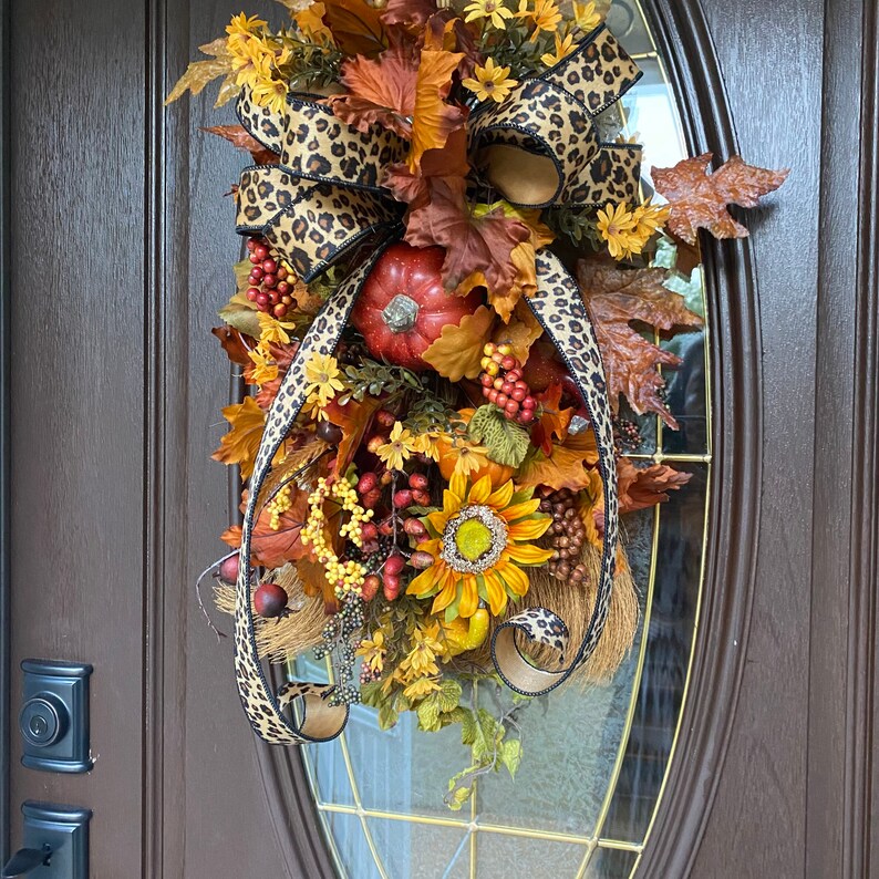 Animal Print Fall Straw Broom Front Door Decor Pumpkin and Etsy