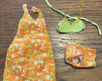 Happy Family Midge Orange Floral Dress , Bikini Top, Shorts Barbie Doll Clothes