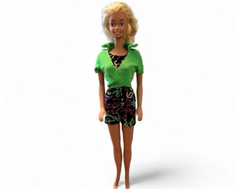 Vintage Barbie Doll 1980s Redressed In Neon Green Black Biking Outfit