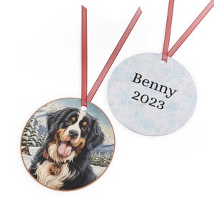 Bernese Mountain Dog Personalized Double Sided Christmas Ornament Metal Dog Breed Pet Rescue Great Gift