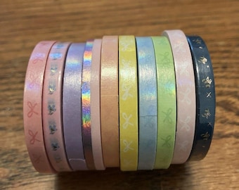 Simply Gilded Thin Washi Tape 5mm Lot Of 10  Pastel Tone Bows, Navy Bees