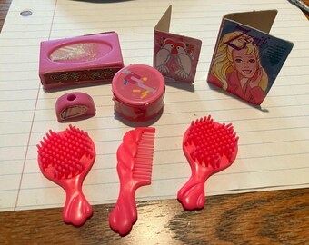 Barbie Doll 80s Desk Vanity Accessories Container with Lid tissue box brush comb