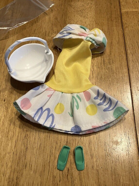 Barbie Doll Yellow Dress With Green Francie Low Heel Square Toe Shoes,  Basket - Etsy