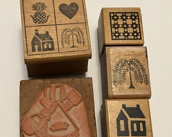 PSX/All Night Media lot of rubber stamps country prim house quilt home cottage