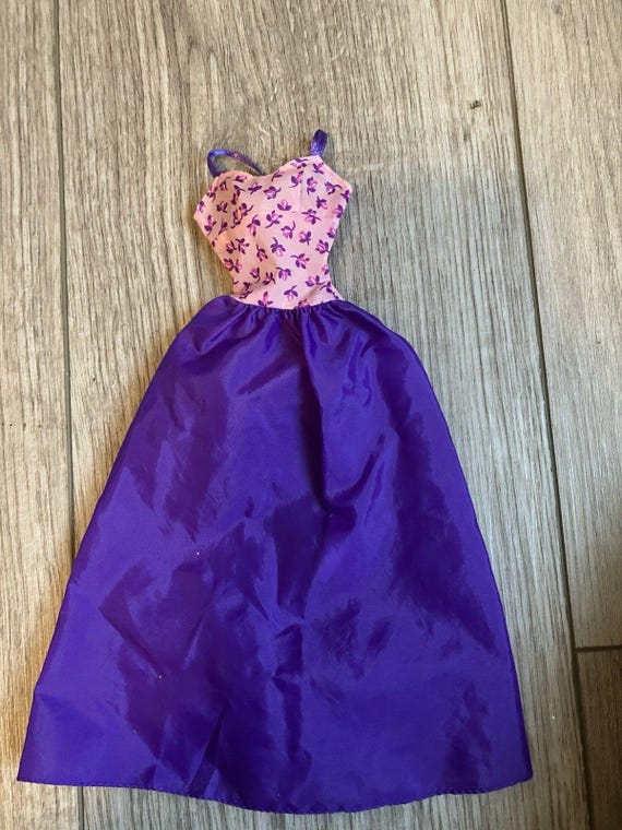 Barbie Doll Vintage Dress Gown Purple Pink Floral Top 80s 90s