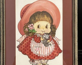 Strawberry Shortcake ingelijst schilderij gematteerd gesigneerd RR Knight McClellan Gallery