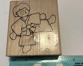 DOTS Rubber Stamp Karate Kick Q208 wood mount vintage