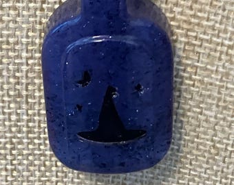 Potion Bottle Pendant Necklace Purple Glitter On Black Satin Cord 16-18
