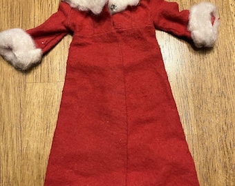 Barbiepopjas lang rood met witte rand van imitatiebont Vintage handgemaakt?