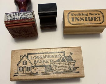 Longaberger Baskets And Related Rubber Stamp lot Vintage