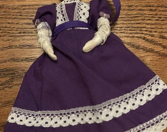 Vintage Dollhouse Doll Mother Woman Purple Dress Blonde Hair 1:12