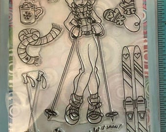 Hanna Stamps Clear Cling Stamp Set Ski Snow Bunny Winter Girl
