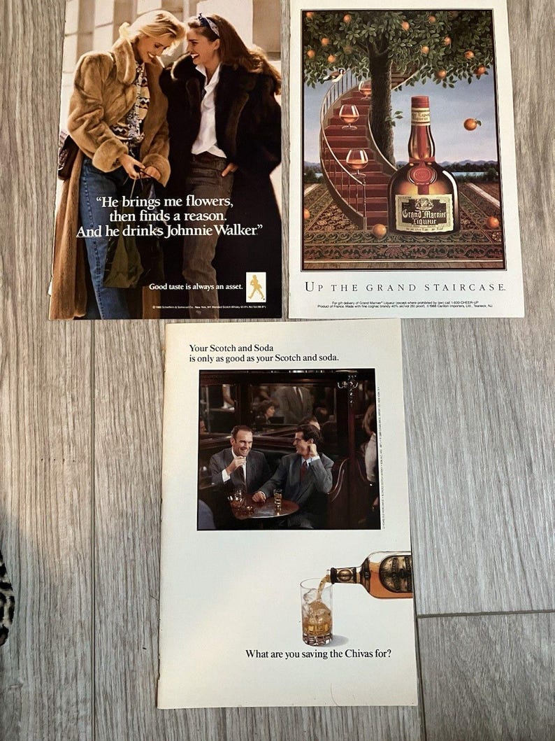 Lot of Alcohol Print Ads 1989 Johnnie Walker, Grand Marnier, Chivas Regal image 1