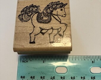 DOTS Rubber Stamp Unicorn G-106 wood mount vintage