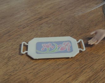 Barbiepop vintage jaren 80 wit dienblad, roze bloemen bloemen