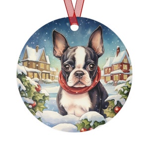 Boston Terrier Personalized Double Sided Christmas Ornament Metal Dog Breed Pet Rescue Great Gift