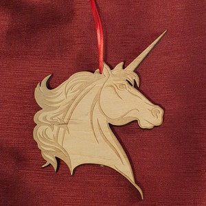 Laser cut and engraved wooden, Unicorn Ornament