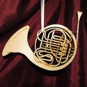 Laser cut and engraved wooden, French Horn